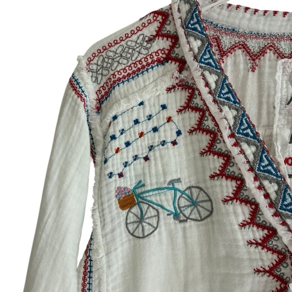 Johnny Was Nargis Embroidered Gauze Tunic Natural Size Small - Picture 6 of 15